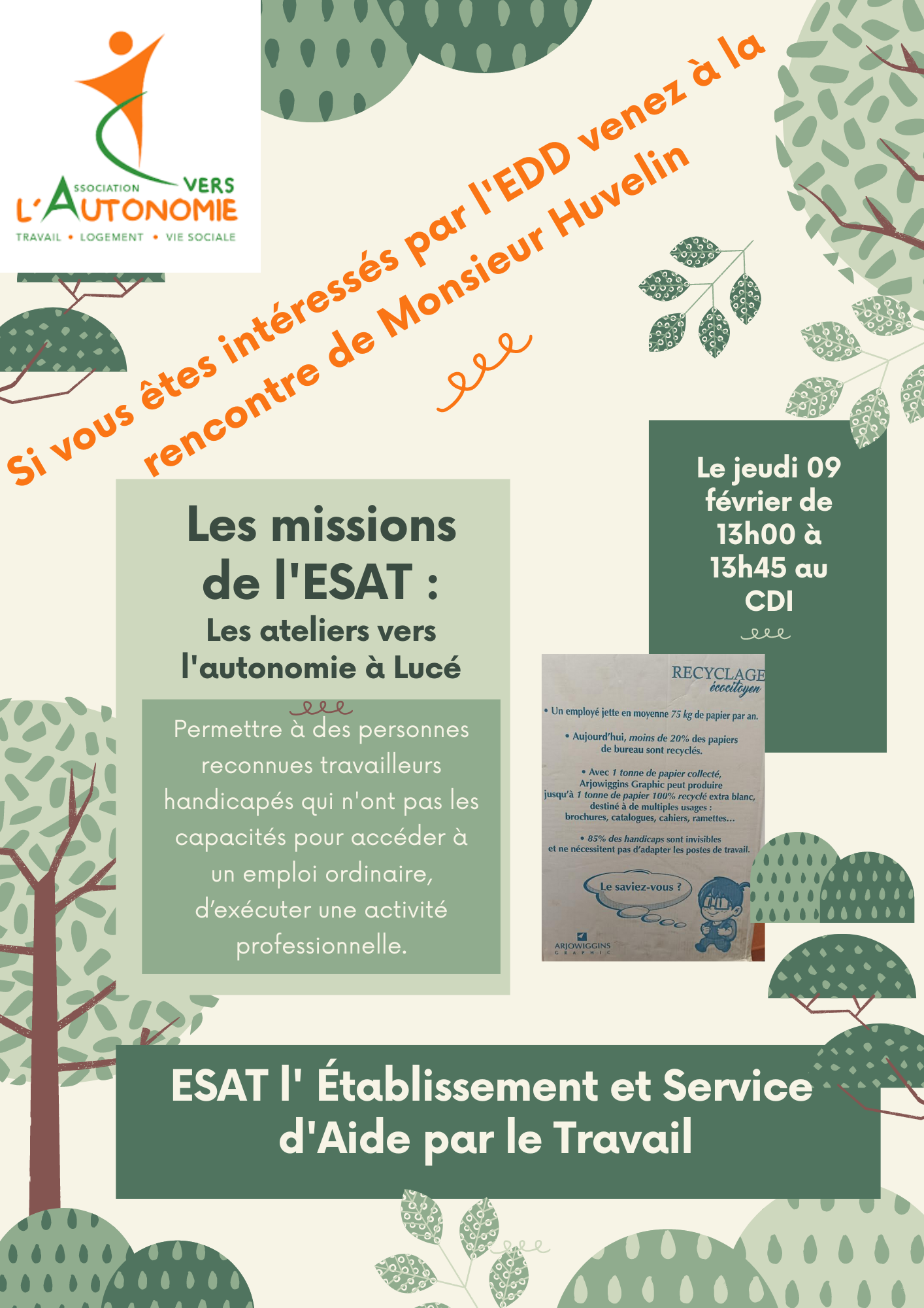 Partenariat avec L'ESAT de Lucé pour le recyclage de notre papier